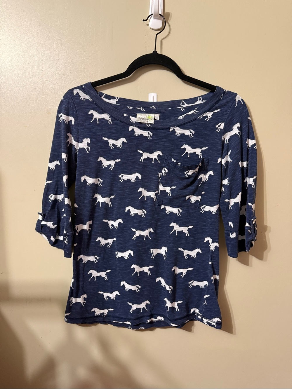 Porridge T-Shirt Womens S Blue Jersey Roll Tab Sleeve Animal Print Pockets